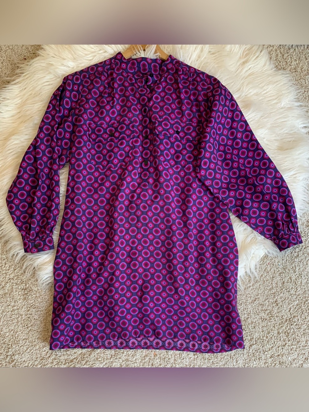 A.P.C. Mathilde Printed Shirt Dress Purple Multicolor Size US 2/4